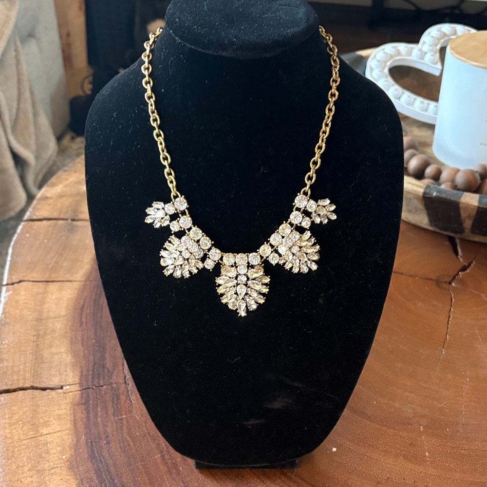 J.Crew Vintage Crystal Statement Necklace – Gold Tone Rhinestone Bib - Picture 1 of 6